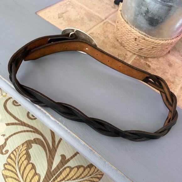 Crumrine Silversmiths Cross Belt Buckle & Braided Leather Belt